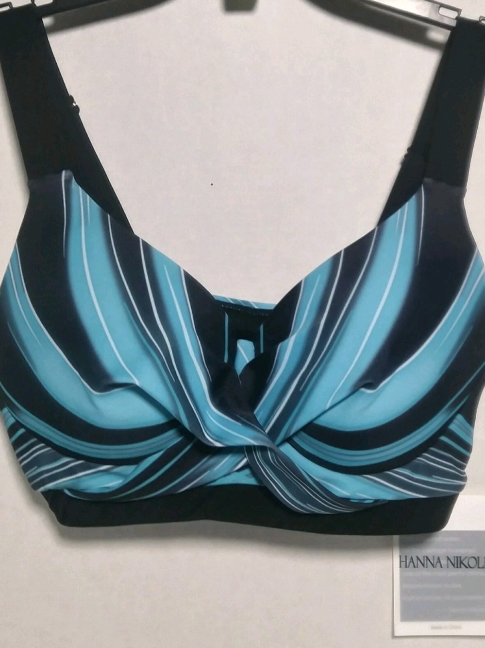 Hanna Nikole Women's Plus Size 12W Swim Bikini Top Cross Over Padded Black Aqua